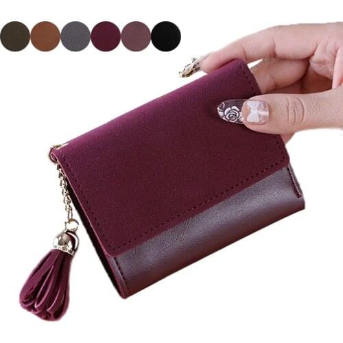 Simple Fashion Women Tassels Hasp Triple Fold Wallet Vintage Coin Card Cash Invoice Small Purse Short Clutch Wallets Be