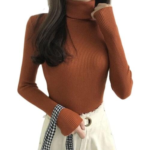 2021 New Fashion Autumn Winter Tops Turtleneck Pullovers Sweaters Long Sleeve Knitted Slim Jumper Soft Warm Pull Femme