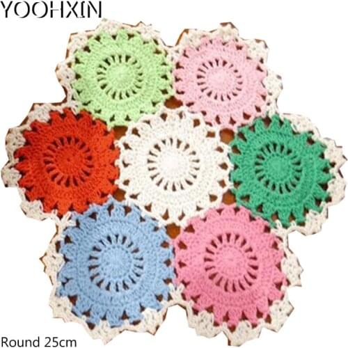 Luxury Colorful Crochet table place mat pad cloth round lace cotton placemat cup holder drink dining coaster mug doily kitchen