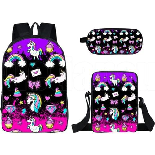 Rainbow Unicorn School Bags for Teenage Girls 3PCS/set 3D Pink Unicorn Mochia 16 Inch Backpack Sac A Dos Pencil Bag Bookbag