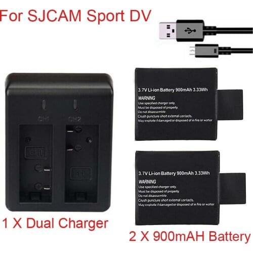 New 900mAh 3.7v Replacement Battery+ Dual Charger for SJ4000 SJ5000 SJ6000 Battery Sport DV Camera Accessories for SJCAM SJ 4000