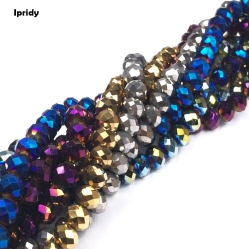 4mm/6mm/8mm Metallic color 48 Cutting Face Tyre Crystal Beads, Faceted Glass Beads Loose Spacer Bead for DIY Jewelry Making