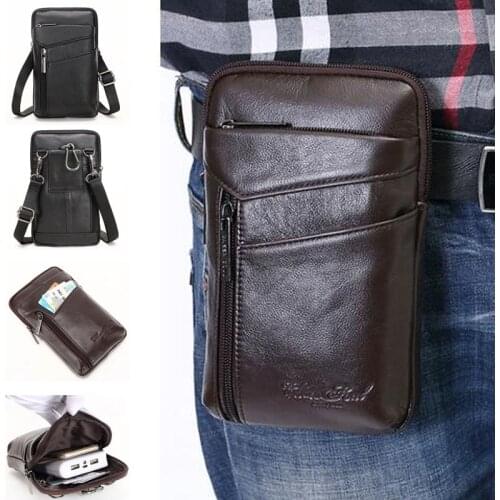 New Men Crossbody for Men Waist Bag Genuine Leather Cell/Mobile Phone Bag Belt hook Fashion Male small Crossbody Shoulder Bag