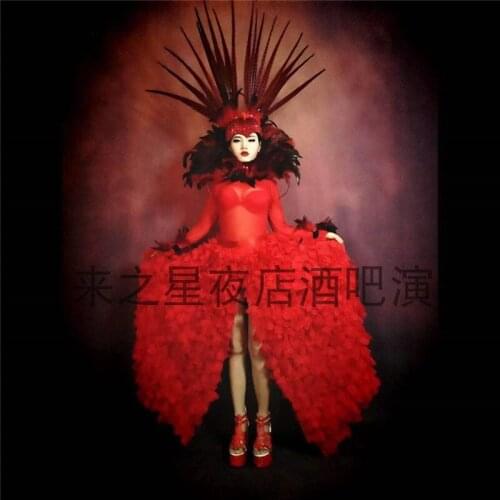 Bar DS Gogo Phoenix Dance Costumes Nightclub Female Singer Cosplay Clothing Festival Party Red Suit Pole Dance Clothing DWY5416
