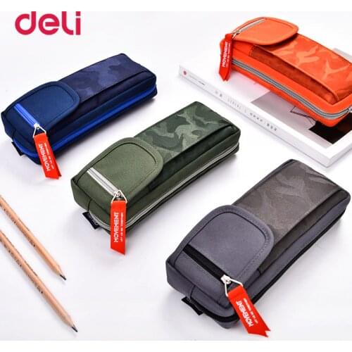 Deli creative quality fabric big space pencil case for school kid camouflage office stationery supply kawaii pen box pouch bags