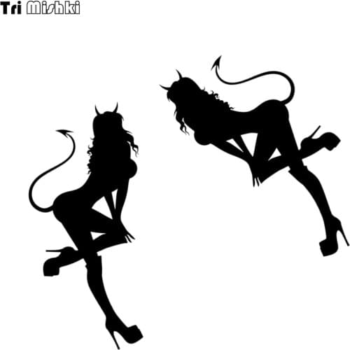 Tri Mishki HZX870# 15*9cm tail Devil Girl car sticker Vinyl Decals Motorcycle Accessories sticker reflective