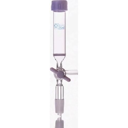 Peptide solid phase synthesis tube,P14,Capacity 25ml,Joint 19/26,Threaded mouth 25mm,With PTFE switch valve and sand core board
