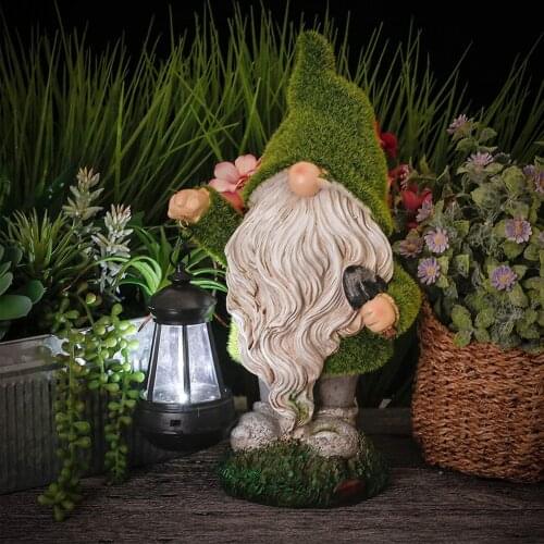 Outdoor Solar Light Resin Cartoon Gnome with Lantern Ornament Lamps Art Craft for Home Garden Decorations
