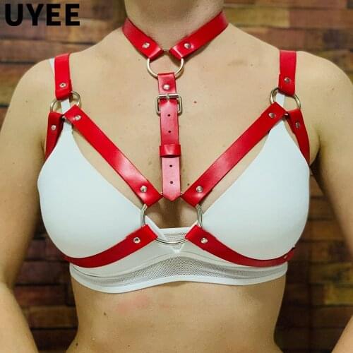 UYEE Women Sexy Harajuku Leather Harness Chest Lingerie Belt Body Bondage Cage Erotic Costumes Punk Gothic Belts Adjustable