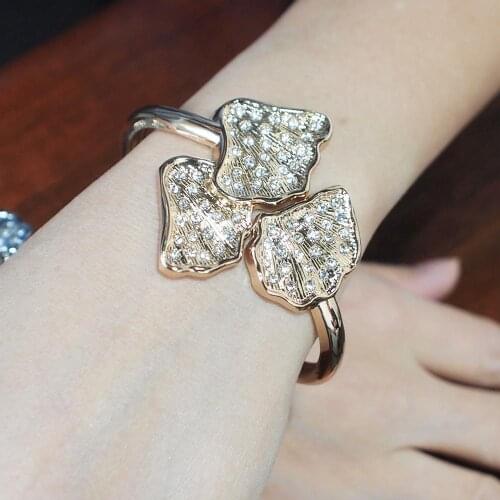 Alloy Geometric Bracelet Bangles For Women Rhinestone Flower Cuff Bangle Wedding Fashion Party Jewelry UKMOC