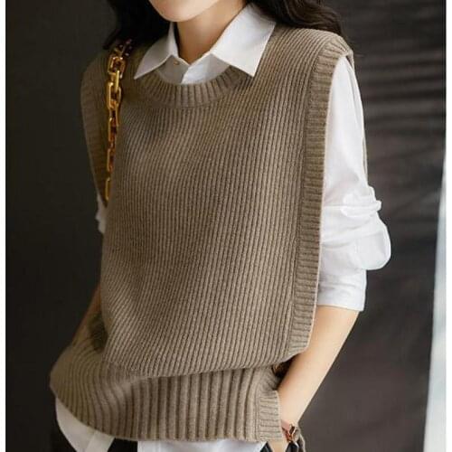 O-neck Solid Plipt Strip Vest Women Spring Autumn New Fashion Vest Thin Sleeveless Sweater Female