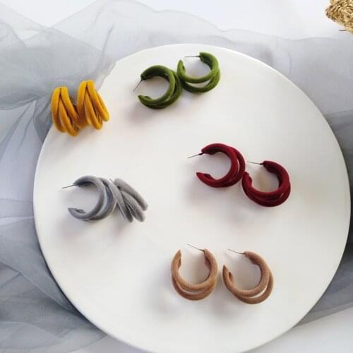 Winter Autumn Jewelry Velvet earrings 3 Row Round Coloful Green Grey Red Yellow Brown Flocking Drop Earrings For Women Jewelry