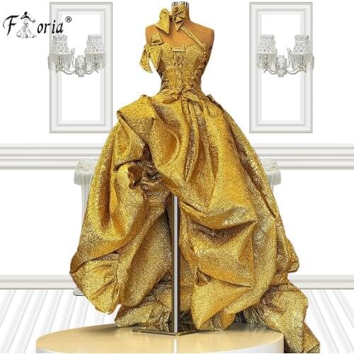 Gold Dubai Sexy Corset Top Evening Dress 2021 Asymmetrical Puffy Prom Dresses Formal Gowns vestido de fiesta largo