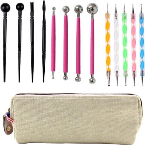 13pcs Clay Sculpture Kit Pencil Bag Acrylic Rod Indentation Pen Clay beginners for Fondant Cakes/DIY Ceramic Clay/Nails Art