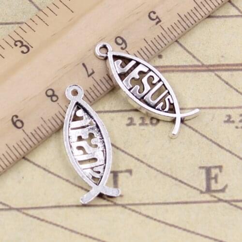 20pcs Charms Fish JESUS 27x20mm Tibetan Silver Color DIY Retro Jewelry Bracelet Necklace Antique Bronze Silver Color Pendant