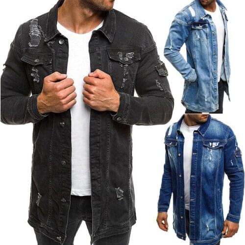 2021 foreign trade new European wish long mens cowboy hole beggar jacket