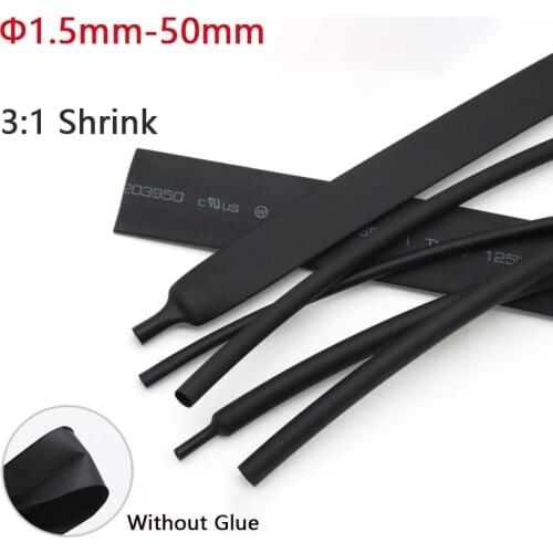 3:1 Shrink Black Heat Shrinkable Tube Φ1.5mm-50mm Without Glue -55℃～125℃ Insulated Sleeving Tubing