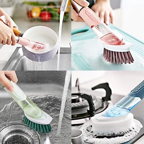 3 In 1 Long Handle Cleaning Brush with Removable Brush Head Soap Dispenser Pot Dishwashing Clean Pot Kitchen Gadgets 1Set