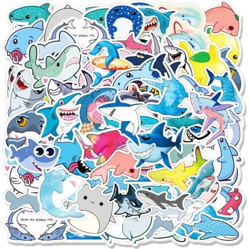 50PCS/Pack Cute Blue Shark Graffiti Stickers For Notebook Skateboard Decal Luggage Refrigerator Animal Cartoon Decal Sticker