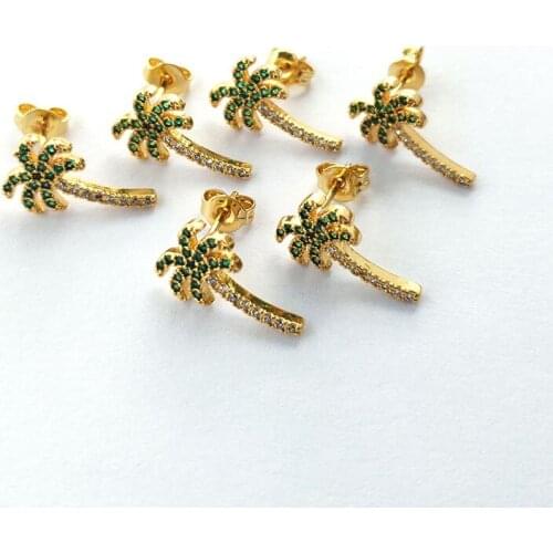 6Pairs Cute coconut palm Stud Earrings High Quality CZ Rainbow cubic zirconia Micro Pave Jewelry Gift For Women Earring ER891