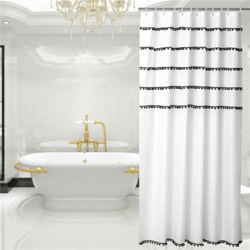 White Shower Curtains with Black Ball Waterproof Polyester Fabric 180x180 Grommet Mildew Proof Bathroom Curtain for Bathtub