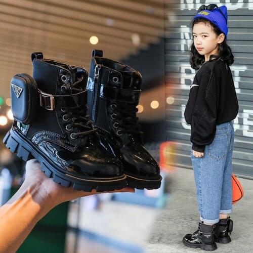 New Winter Children Shoes PU Leather Martin Boots Kids Snow Boots Brand Girls Boys Rubber Boots Fashion Sneakers Plus Velvet