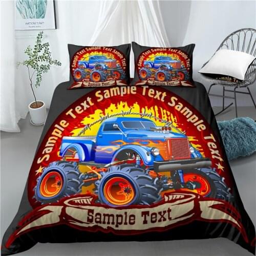 Home Living Luxury Cartoon Monster Truck Print 2/3Pcs Comfortable Duvet Cover PillowCase Bedding Set Queen King AU/EU/US Size