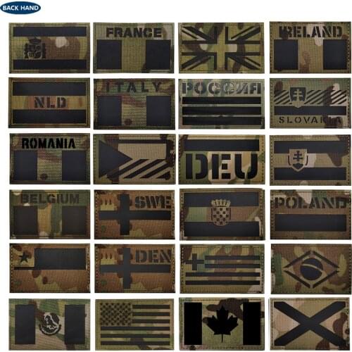 Multicam Flag Chile France Spain America Canada Israel AU NL UK Specail Force IR Infrared Military Reflective Patches Badge