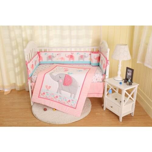 7PCS embroidery Good Quality Baby Bedding Set for Girls Crib,Cot Quilts Bumpers ropa de cuna (4bumper+bed cover+bed skirt+duvet)