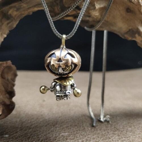 New Real Pure S925 silver personalized pumpkin doll Halloween gifts, retro fashion cartoon dolls Men and Woman pendants Jewelry