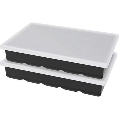 Ice Square Tray 2 Pack, Easy Release Silicone Ice Square Tray for Freezer with Lids, 15-Ice Trays Ice Square Molds