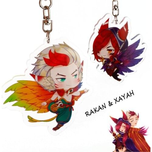 League Legends XAYAH and RAKAN Couples Key Chains LOL Jewelry Charms Pendant Keychain Bags Car Key Rings llaveros