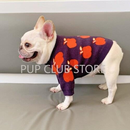 Sweet Pet Dog Clothes for Small Medium Dogs Fashion Apple Print Dog Sweater French Bulldog Jumper Puppy Outfit PDC0170