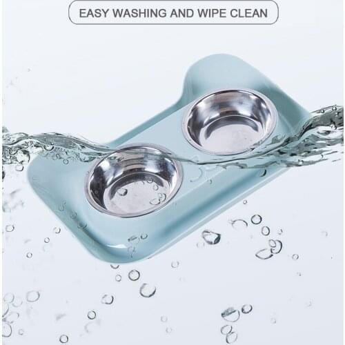 Cat Dog Food Bowls Cartoon Leakproof Universal Stainless Steel Double Bowl Environmental Food Grade PP Plastic Pets Supplies
