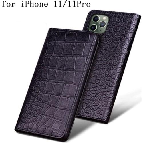 Fashion Crocodile Print Case Cover for iPhone 11 Case Genuine Cow Leather Phone Bag Shell for iPhone 11Pro Max Flip Protector