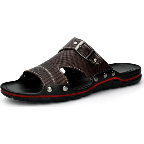 2021 New Quality Leather Non-Slip Slippers Men Beach Sandals Comfortable Summer Shoes Men Slippers Classics Flip Flops Big Size