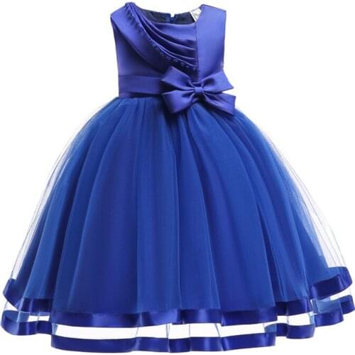 Pageant Girls Party Dress Girls Royal Blue Satin Bodice Long Tulle Wedding Dress Formal Children Clothing