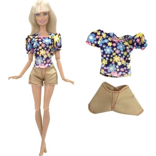 NK 1Set Newest Doll Floral Short Sleeve Top Shorts Beautiful Daily Outfit Fashion Dress For Barbie Accessories Doll Best Gift 4X