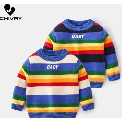New 2020 Kids Boys Pullover Sweater Autumn Winter Fashion Colorful Rainbow O-neck Knitted Jumper Sweaters Tops Children Clothing