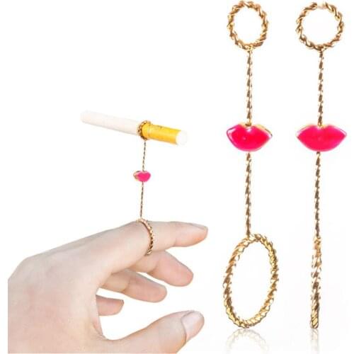 New Original red lip ring Cigarette Holder Fashion personality 8mm cigarette Clip ring Mens thick Cigarette tool