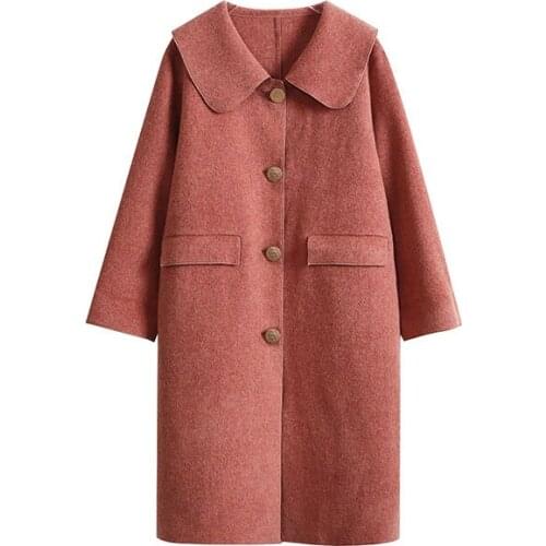 New style long cashmere double-sided woolen coat for autumn and winter fashion loose pink solid color coat