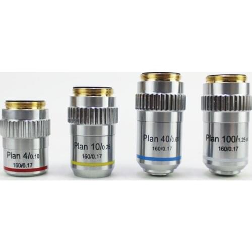 Newscope Plan Achromatic Objective 4X10X40X100X High Quality Biological Microscope Objective Metal Parts Accessories