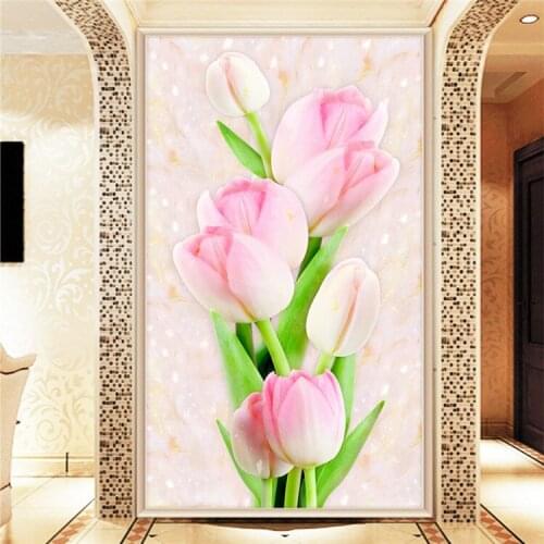 Custom Wallpaper Murals Tulip 3D Stereo Flower Imitate Jade Carving Entrance Corridor Backdrop Mural Wall Paper Papel Pintado 3D