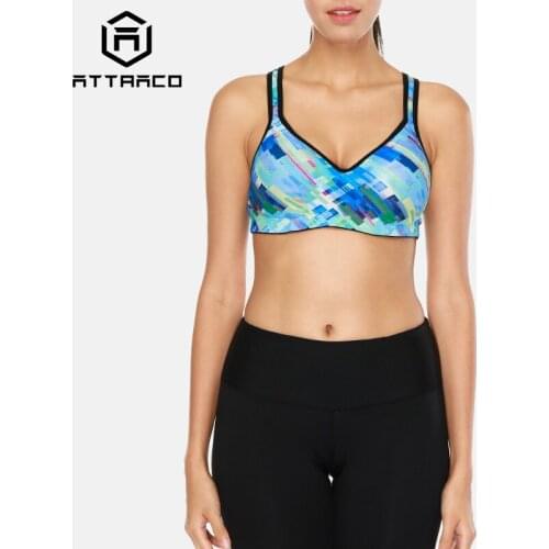 Attraco Women Sports Bra Medium Impact Solid Cross Strap Yoga Bra Women Padded Yoga Bra Running Workout Breathable Sport Top
