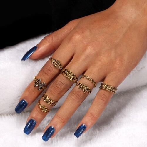 Luxury Antique Ring For Women Vintage flower Crystal Ring Look goldplated Trendy Setting Midi Finger Geometric set Ring Jewelry