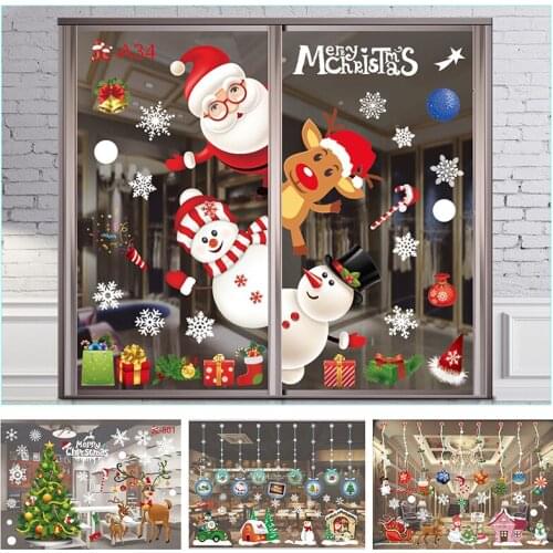 Christmas Christmas Tree Snowflake Snowman Static Window Sticker Elk Santa Colored Wall Sticker Christmas Window Decoration Stic
