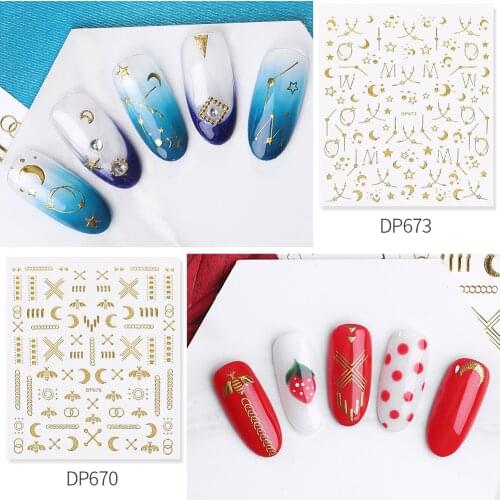 Retail New Arrival Japanese Style Star Moon Nail Sticker Adhesive Sticker Not Easy Fade Keep Luster Magic Gold 3d Nail Sticker