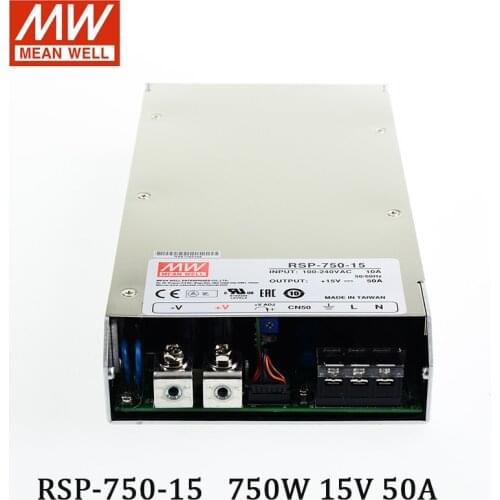 RSP-750-15 MEAN WELL Switching Power Supply 110V/220V AC to 15V DC 50A 750W Meanwell Transformer PFC programmable power supply