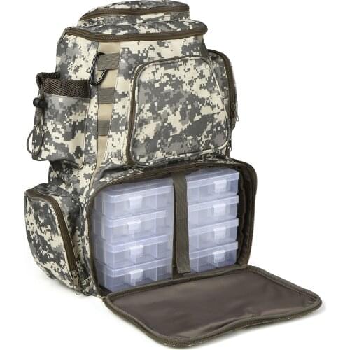 Lixada Fishing Tackle Backpack Bag with 4 Fishing Tackle Boxes Water-resistant Fly Fishing Pack Outdoor Sports Camping Backpack