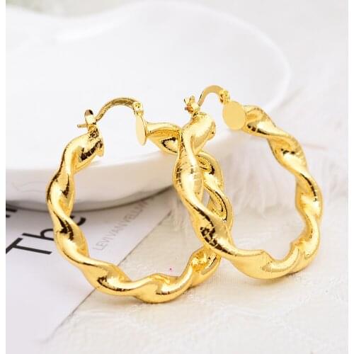 24K African Gold Color Twist Flower Earrings for Women/Girls Jewelry with Ethiopian Africa,Arabia,Middle East Best Gift